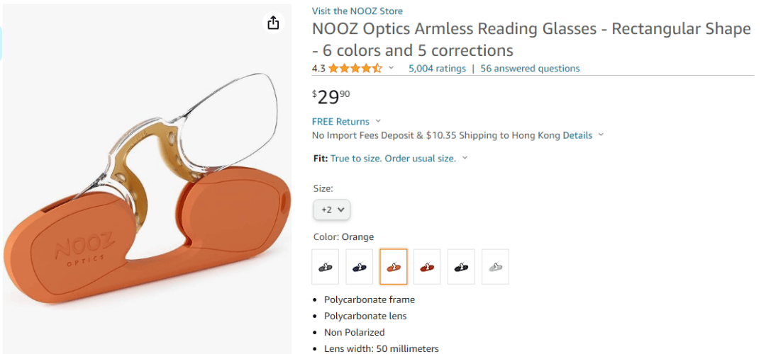 Nooz Optics夹鼻式老花镜，多国预警:老花镜